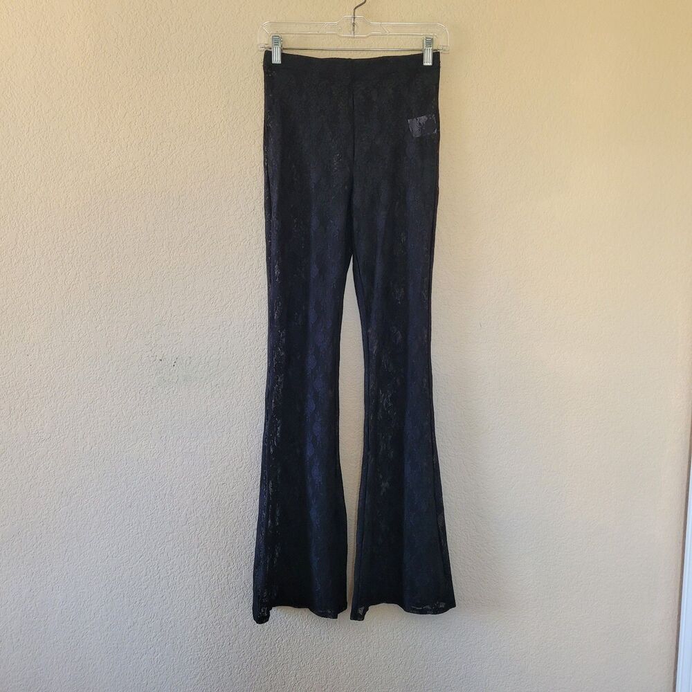 Reformation Sheer Lace Brodie Knit Pants Xs Black Flare High Rise Sexy Festival
